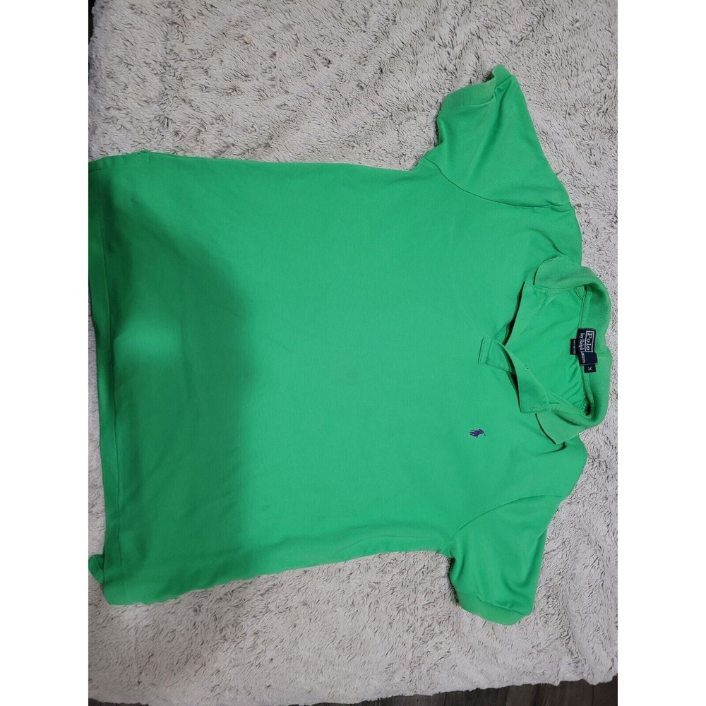 Ralph Lauren Polo Mens Shirt Size Medium Green Short Sleeve With Purple logo.